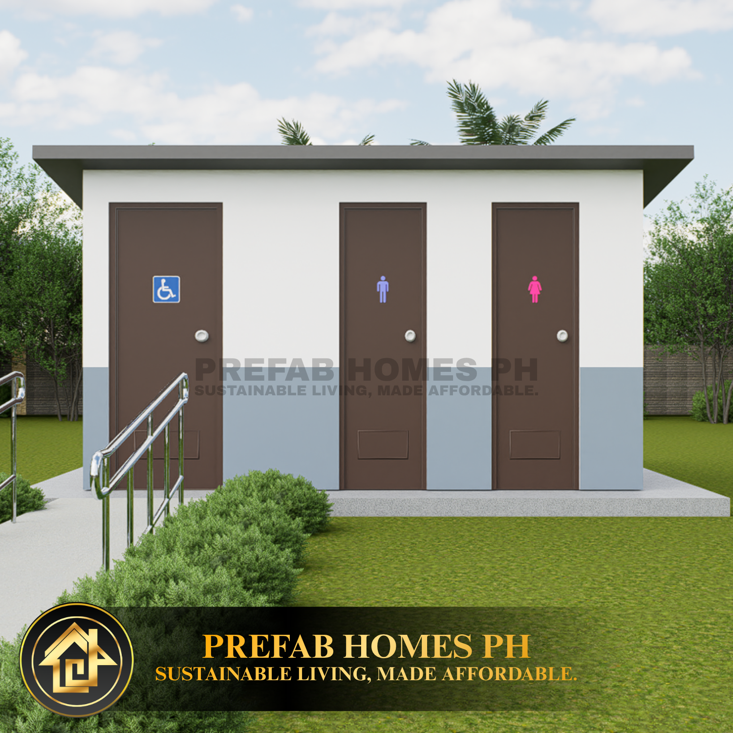 Prefab Three-Stall Toilet (Drywall)