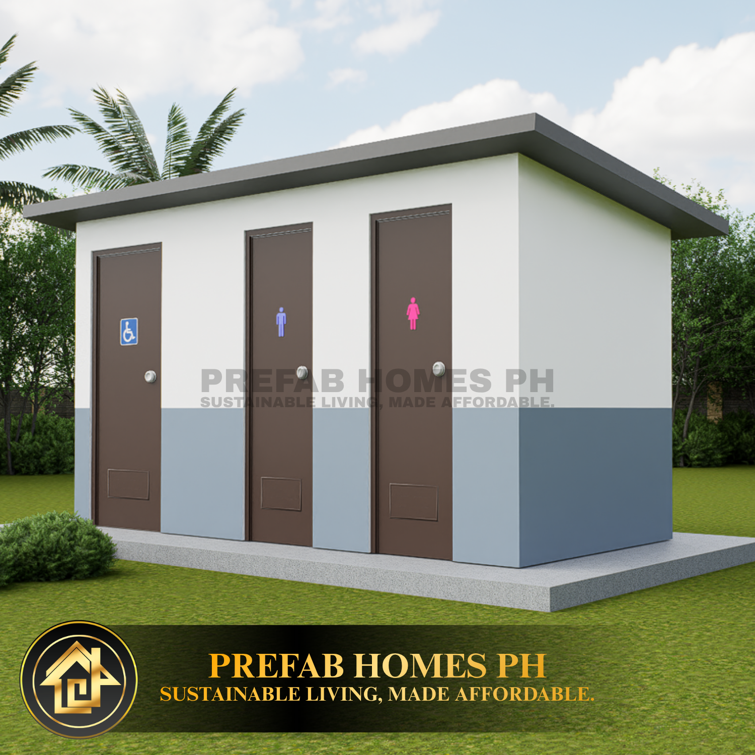 Prefab Three-Stall Toilet (Drywall) - Image 2